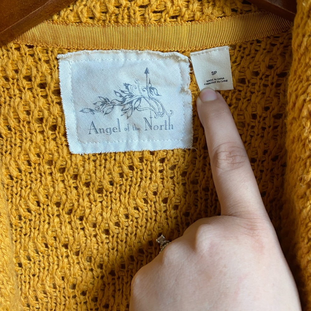 Anthropologie Angel of the North Chevron Cardigan Mustard Yellow SP - Picture 7 of 8